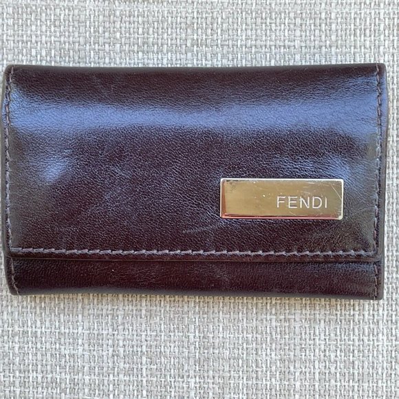 FENDI Key Chain Logo Leather 6 Ring Key Case Brown Keys Holder Bag Made in Italy - Picture 2 of 12